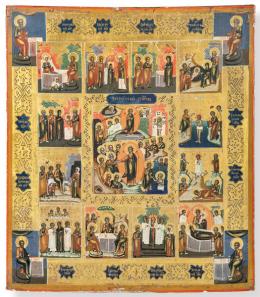 Lote 1475: Icono ruso pintado sobre madera y dorado S. XIX