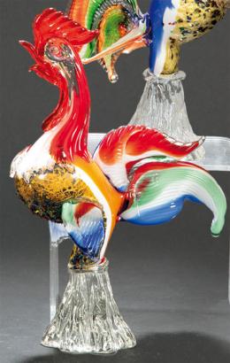 Lote 1507: Gallo de cristal de Murano con cabeza roja