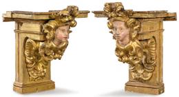 Lote 1538: Pareja de ménsulas de madera tallada, policromada y dorada, España S. XVII.