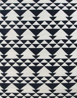 Lote 48: Alfombra española en lana con diseño moderno de campo blanco con triángulos negros.