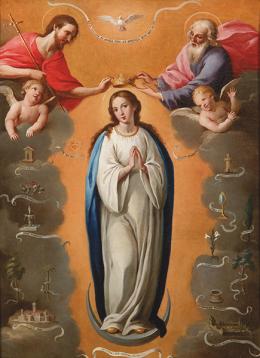 Lote 100: JOSE CAMARON Y BONANAT - La Inmaculada Concepción coronada por la Trinidad