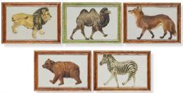 Lote 1442: Cinco animales de cartón articulados enmarcados de Raphael Tuck pp. S. XX Inglaterra