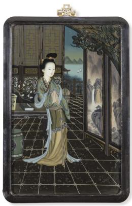 Lote 1532: Pintura china bajo cristal, Dinastía Qing S. XIX