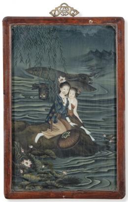 Lote 1533: Pintura china bajo cristal Dinastía Qing S. XIX