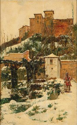 Lote 130: JOSÉ DE LARROCHA - Vista de la Alhambra nevada. 1888