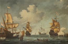 Lote 143: ESCUELA ESPAÑOLA FNS S. XIX - Batalla naval entre la flota holandesa y española