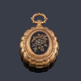 Lote 2538: GIRARD PERREGAUX, reloj de colgar en oro rosa de 18 K, esmalte y diamantes.