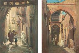 Lote 169: ESCUELA ORIENTALISTA S. XX - Pareja de escenas orientalistas (Tunis. Rue de Andalous)