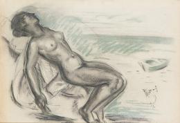 Lote 602: PEDRO MOZOS - Desnudo femenino junto al mar