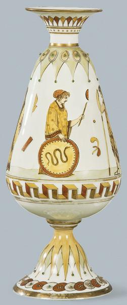 Lote 1250: Jarrón periforme de opalina de "Estilo Etrusco", Francia h. 1880.