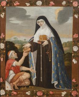 Lote 84: SEGUIDOR DE JOSEFA DE AYALA S. XVII - Santa Isabel de Portugal dando limosna a los pobres