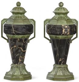 Lote 1287: Pareja de copas Art Deco en bronce patinado en verde y mármol de Portoro