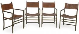 Lote 1312: Conjunto de cuatro sillones modelo Infantes diseñado por CASA&JARDIN a comienzos de la década de los 90, adaptación contemporánea de las sillas de brazos españolas del S. XVII. 
