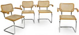 Lote 1327: Marcel Breuer (1902-1981) Reedición
Conjunto de cuatro sillas con brazos (B64) modelo Cesca. 