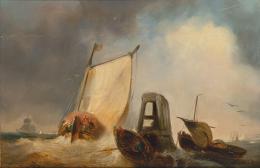 Lote 95: WIJNAND JAN JOSEPHUS NUIJEN - Barcos de pescadores en la tormenta