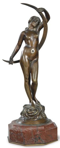 Lote 1425: Jacques Dorval-Deglise Francia pp. S. XX
"La Noche"
Pequeña escultura de bronce patinado con sello de fundición de E Jullien 