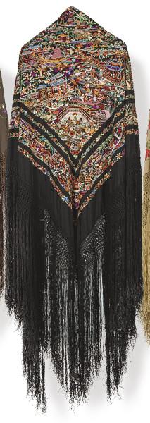 Lote 1501: Mantón de Manila negro con chinerías de colores