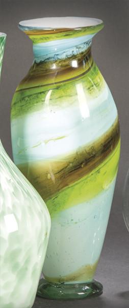 Lote 1521: Jarrón de cristal de Murano con decoración de franchas perimetrales en verde y marrón