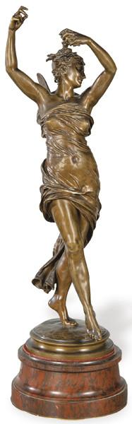 Lote 1567: Eugène Delaplanche (Francia 1836-1891) editado por F. Barbedienne y Achille Collas.
"El Hada de las Flores"
Escultura de bronce patinado.