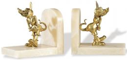 Lote 1569: Pareja de sujetalibros Art Deco con Pseudo Mickey Mouse, en bronce dorado y onix blanco, h. 1940.
