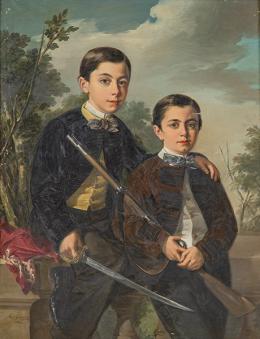 Lote 134: ANTONIO GOMÉZ CROS - Retrato doble de los hermanos Juan y Manuel Canapa de Viescas