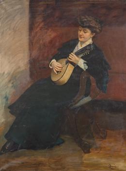 Lote 149: ENRIQUE DORDA RODRIGUEZ - Retrato de dama con mandolina