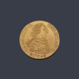 Lote 2569: Copia moneda Carlos III, 8 escudos Sevilla 1784 C en oro de 18 K.
