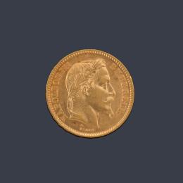 Lote 2581: Moneda 20 francos franceses en oro de 22 K.