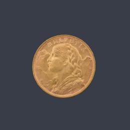 Lote 2582: Moneda 20 francos suizos en oro de 22 K.