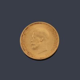 Lote 2584: Moneda Nicolas II rusa en oro de 22 K.