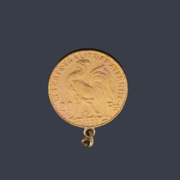 Lote 2593: Moneda colgada de 20 francos franceses en oro de 22 K.