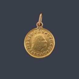 Lote 2595: Moneda colgada de Felipe V 1/2 escudo en oro de 22 K.