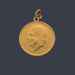 Lote 2599: Moneda colgada de diez pesos  mejicanos en oro de 22 K.
