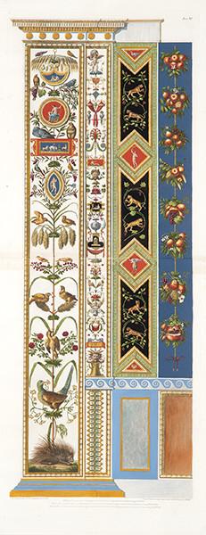 Lote 18: RAFAEL DE URBINO - Loggie di Rafaele nel Vaticano. Pilastra nº IX con puercoespín, pájaros, figuras mitológicas, festón de frutas y racimos de uvas