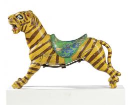 Lote 1047: "Tigre" para tiovivo de madera tallada y pintada h. 1970.
Con peana.