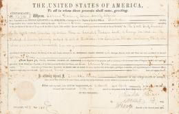 Lote 58: FRANKLIN PIERCE - Certificado de concesión de tierras fechado en Washington en abril de 1856
Firma manuscrita del Presidente de EE.UU. con sello
