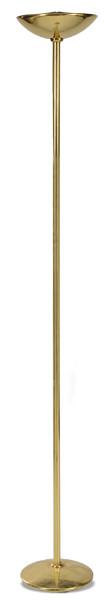 Lote 1101: Lámpara de pie en bronce dorado con pantalla metálica en forma de disco.