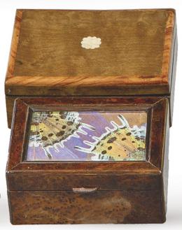 Lote 1233: Pequeña caja de alas de mariposa y raiz de tuya h. 1930 y caja de raiz de arce S. XIX