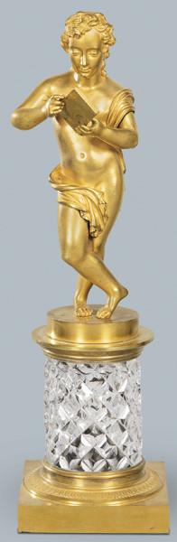 Lote 1240: "Jóven con Libro" en bronce dorado al mercurio sobre base de cristal de Baccarat, Francia S. XIX.
