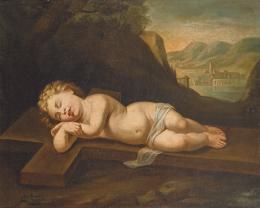 Lote 75: ESCUELA ESPAÑOLA S. XIX - El Niño Jesús duerme sobre la Cruz