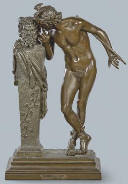 Lote 1246: Hippolyte Alexandre Julien Moulin (Francia 1832-1884)
"Secret d´en Haut" (Secreto de Arriba)
Escultura de bronce patinado