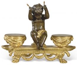 Lote 1257: Tintero de bronce dorado y patinado de Maison Millet, Francia S. XIX.
