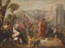 Lote 84: ESCUELA FLAMENCA S. XVII - Jesús entra a Jerusalén y las multitudes le dan la bienvenida