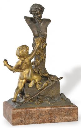 Lote 1358: Andenken Miskolczys
"Cupido y Pan"
Pequeña escultura de bronce y bronce dorado.