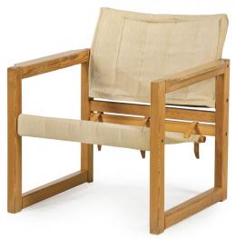 Lote 1392: JG Steenkamer para Creafort, 1969
Butaca Safari con estructura en pino macizo y asiento y respaldo en loneta en color beige unidos por correas de cuero. 