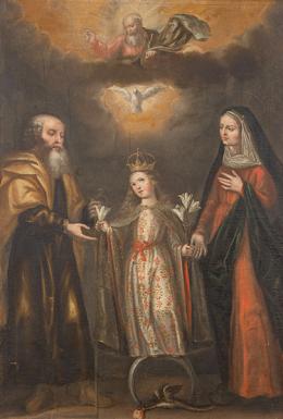 Lote 91: ESCUELA VALLISOLETANA S. XVII - Santa Ana y san Joaquín con la Virgen María niña