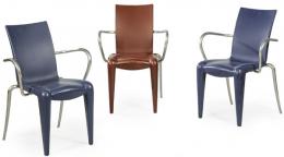 Lote 1419: Philippe Starck (Paris 1949) para Vitra
Conjunto de tres sillas modelo 'louis 20' de los años 90, realizada con estructura de aluminio pulido y polipropileno azul y rojo. Con marca debajo de los asientos.