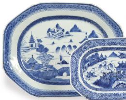 Lote 1460: Bandeja ochavada de porcelana de Compañía de Indias azul y blanco, Dinastía Qing, época de Qienlong (1736-95).