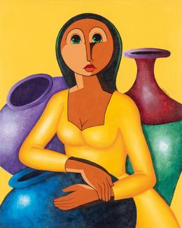 Lote 562: PEDRO CIPRIÁN - Mona Lisa entre cerámicas