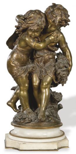 Lote 1005: HIPPOLYTE FRANÇOIS MOREAU - Siguiendo a Hippolyte François Moreau (Francia 1832-1927)
"Dos Niños" primer tercio S. XX
Escultura en bronce dorado